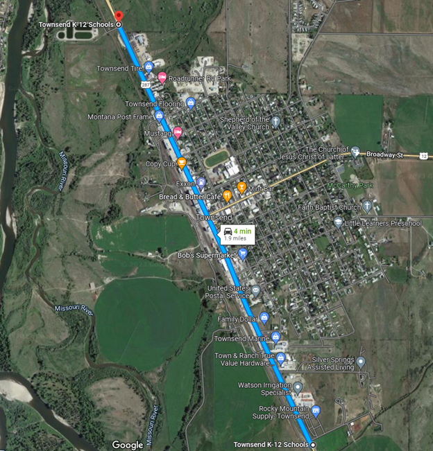 US-287 Stretch Through Townsend. Source: Map data ©2022 Google