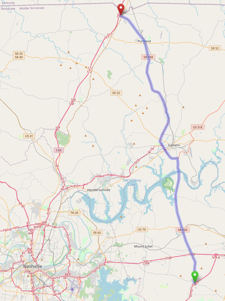 Tennesse SR-109 Study Route Boundaries. Source: Map data from [©OpenStreetMap](https://www.openstreetmap.org/copyright)
