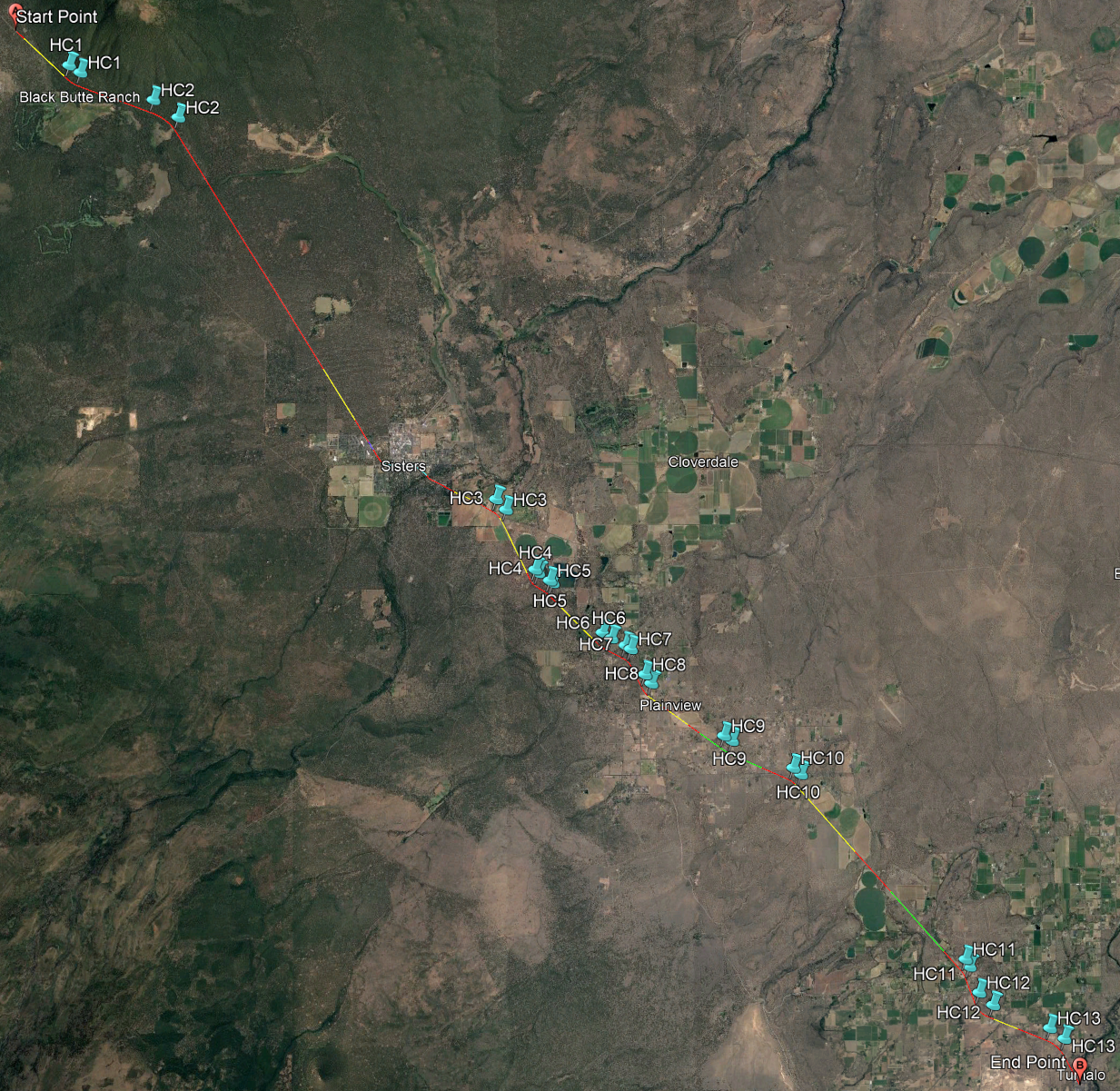 Oregon US-20 Segmentation, including Horizontal Curves. Source: Map data ©2022 Google