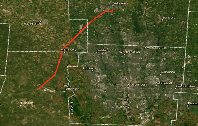 Ohio US-42 route for reliability analysis. Source: Map data ©2022 Google