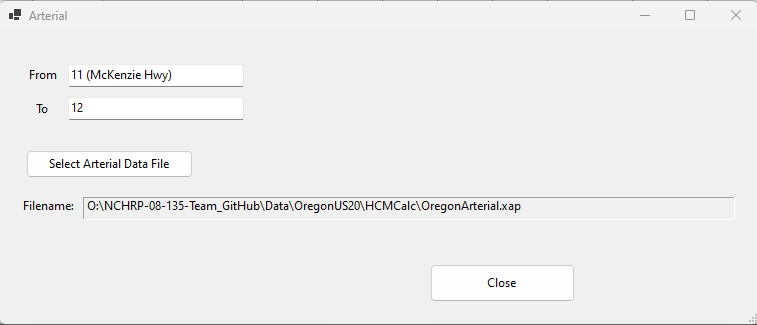 Arterial Segment Inputs Screen