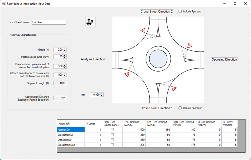 Roundabout Intersection Inputs Screen