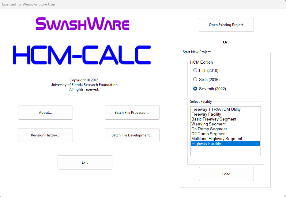 HCM-CALC Startup Screen