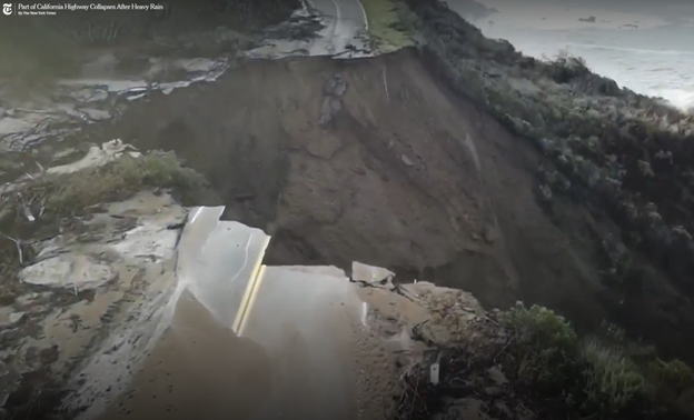 Collapse of section of Highway 1, near Big Sur, California.