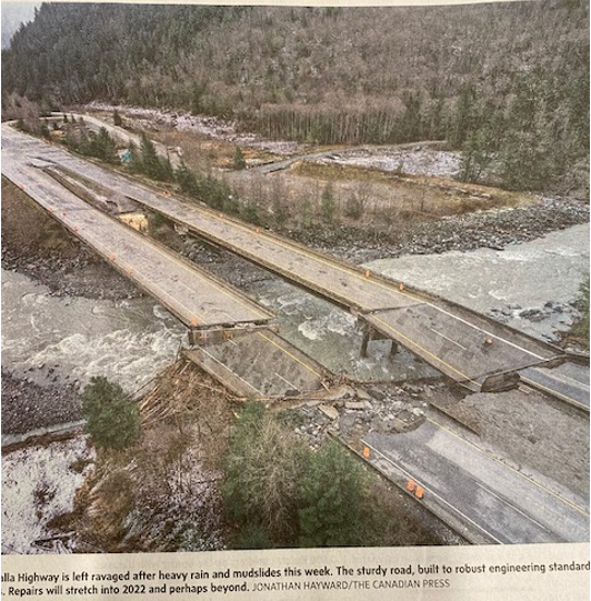 Coquihalla Highway, near Vancouver, British Columbia, damage from flooding.